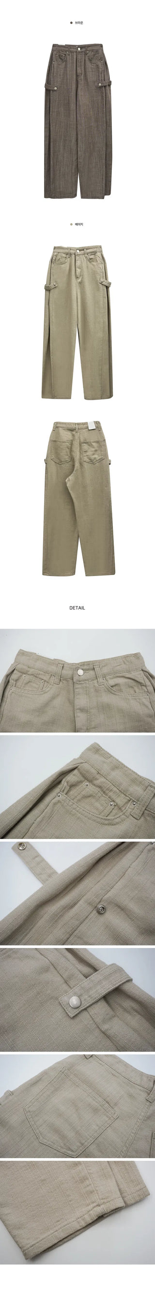 Linen side pintuck button wide long pants - 2 colors