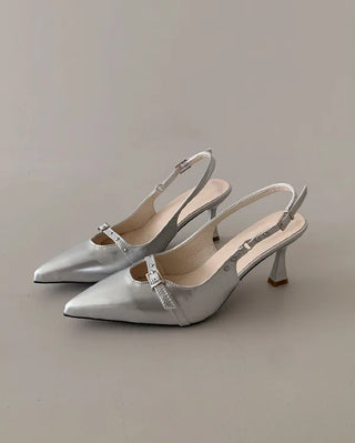 Pointed-toe stiletto slingback heels