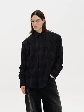 [MASONPRINCE] Oversized Plaid Shirt with Shoulder Pads