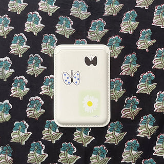 Flowers and Butterflies magSafe white card wallet (single product)