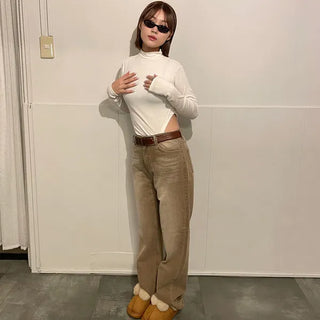 Washed wide denim pants