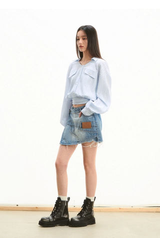 [NOTAWEAR] Misplaced patchwork Denim Shorts