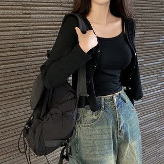 Autumn Cropped V-Neck Layered Basic Cardigan