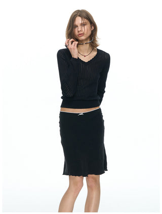 [NECY] Black Satin Fishtail Midi Skirt