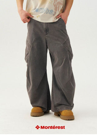 [Monterest] Washed Cotton Pleated Wide Leg Pants