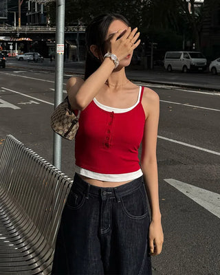Layered two-tone sleeveless top