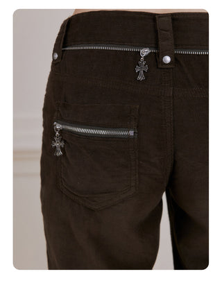 [NECY] Cross Zip Pocket Corduroy Flare Pants