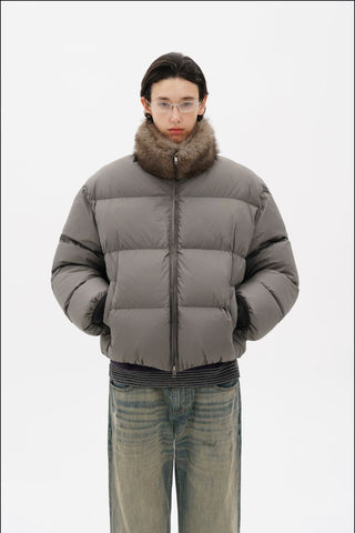 [MASONPRINCE] Quilted Oversized Down Jacket with Fur Collar