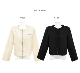 Rudy Round Neck Zip-Up Surgical Tweed Jacket - 2 Colors