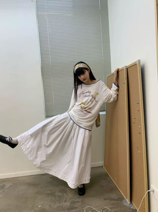 [NEVERSEEZ] Linen Blend Layered Neckline Long Sleeve Tee