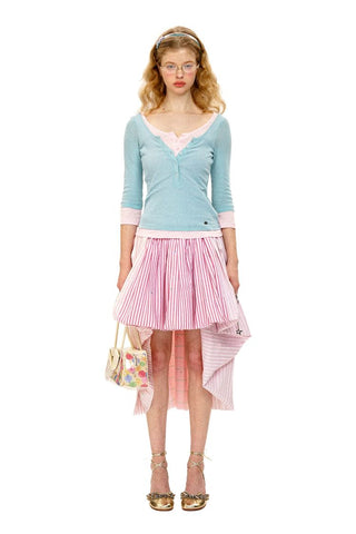 [Moromoro2] Ruffle Bow Lace-Up Kitten Heel  Pumps