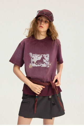 [Monterest] Unicorn Print Washed Cotton T-Shirt