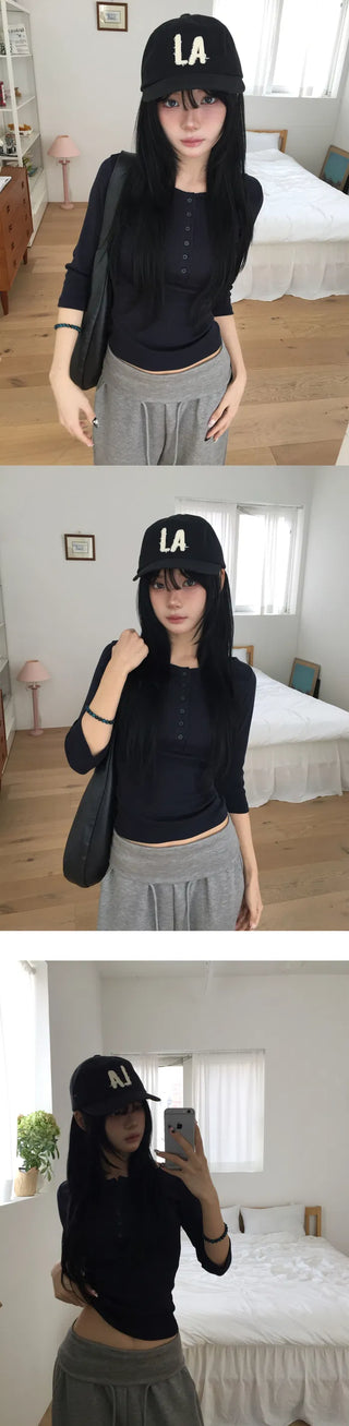 MADE MOMU BASIC Henley Neck Sleeve T-shirt - 4 colors