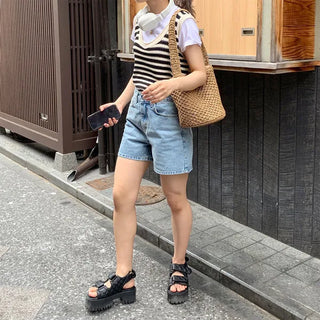 Striped perforated knit vest