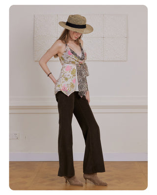 [NECY] Floral Leopard Layer Halter Camisole Top