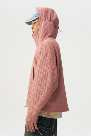 [Monterest] Textured Plaid Hooded Jacket