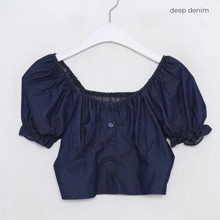 Denim puff blouse