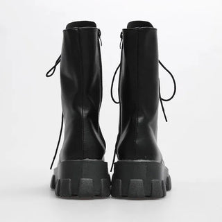 Mid-calf lace-up boots