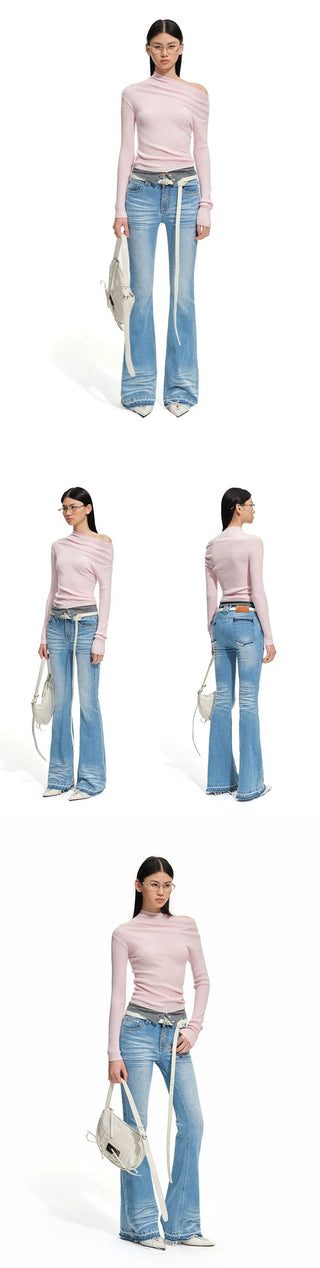 [NOTAWEAR] Wool Blend Asymmetric Layered Knit  Top