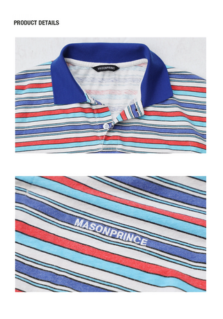 [MASONPRINCE] Linen Stripe Polo Shirt