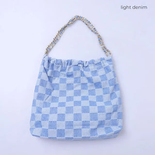 Checked denim chain bag
