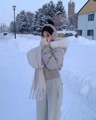 Cropped down jacket with fur hood