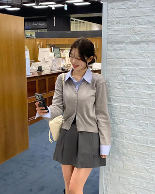 Shirt-layered cardigan