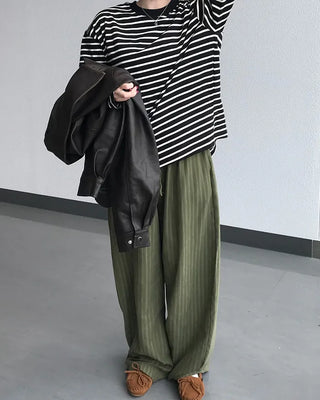 Round neck striped long-sleeve T-shirt