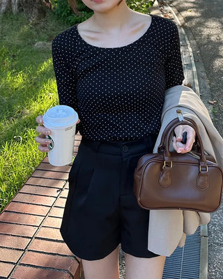 Scalloped Cuff Dot Long T-Shirt
