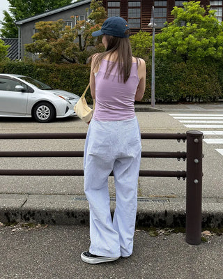 Summer cotton striped wide-leg pants