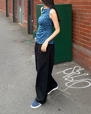Back snap cotton wide pants