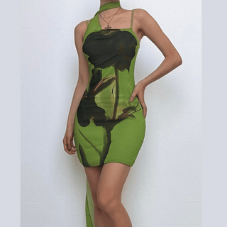 U neck print cami mini dress