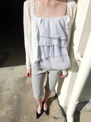 Lace neckline thermal cardigan