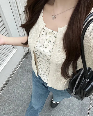 Ribbon Half-Sleeve Cardigan