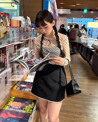 Two-tone mini wrap skirt