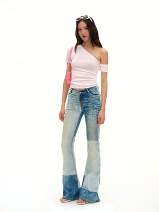 Equestrian Color-Block Flared Jeans