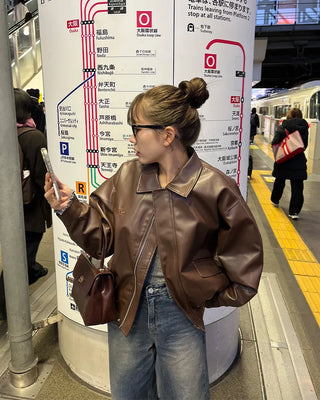 Oversized Collar Faux Leather Jacket