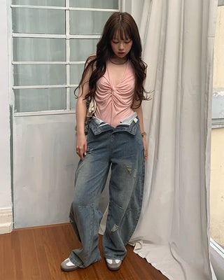 Halter neck shirred sleeveless top