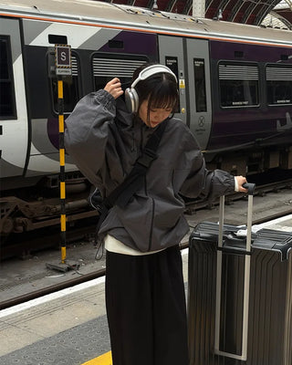 Oversized hooded windbreaker
