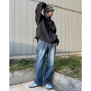 Unisex basic denim wide-leg pants