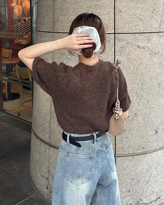 Long tie & short-sleeve knit set