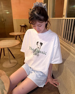 Oversized puffy dog short-sleeved T-shirt