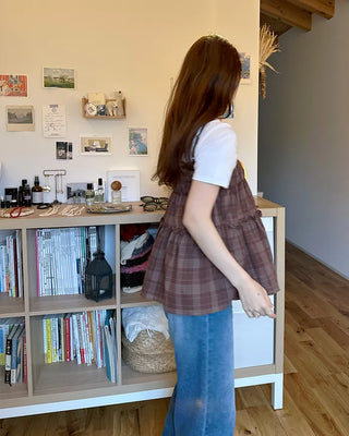 Frilled Shirring Check Sleeveless Dress
