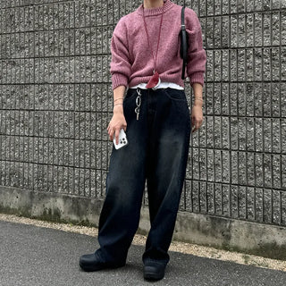 Striped ribbed denim pants