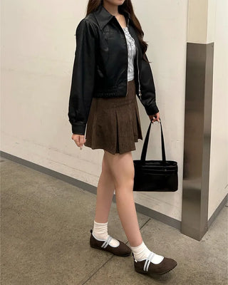 Corduroy pleated mini skirt