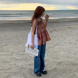 Checked sleeveless blouse