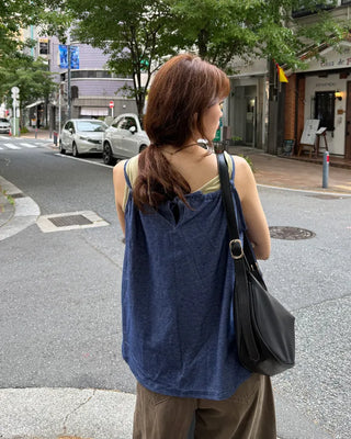 Denim ribbon camisole