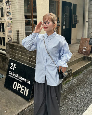 Puff-sleeve striped blouse