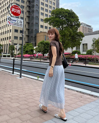 Checked sheer long skirt