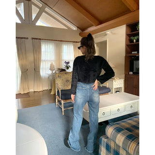 Flared slit denim pants
